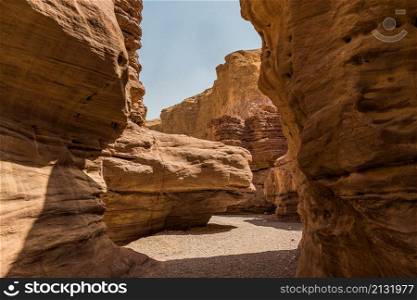 a walking track in the red canion a part of the negev desert in Israel in the south near Eilat. the rocks in the red canion in israel