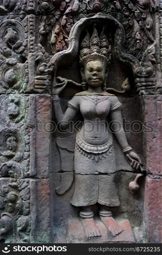 A wall carving from the Angkor temples in Cambodia.