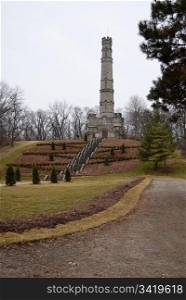 A war monument in Stoney Creek, Ontario, Canada, from the war of 1813between the British and the American, the tower in the park.
