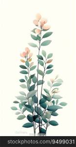 A watercolor painting of flowers and leaves in minimalist pastel colors