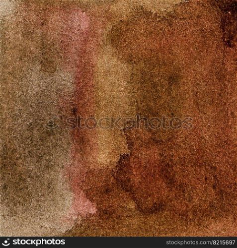 A watercolor red-brown background with spots and streaks, brush strokes and smudges. Hand-drawn illustration. Watercolor red-brown background with spots and streaks