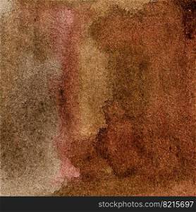 A watercolor red-brown background with spots and streaks, brush strokes and smudges. Hand-drawn illustration. Watercolor red-brown background with spots and streaks