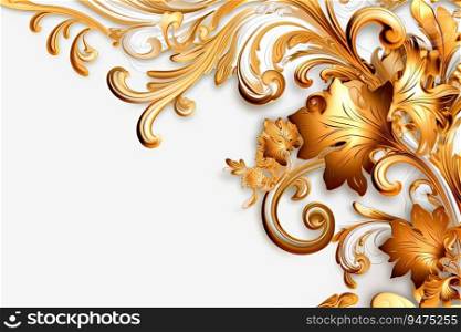 A white background with gold and white leaves