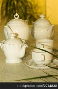 A white ceramic tea set