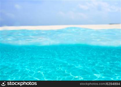A white sand bottom in clear water at Maldives