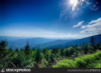 A wide view of the Great Smoky Mountains from the top of Clingman&rsquo;s Dome