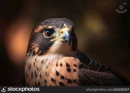 A wild falcon in a close up view created with generative AI technology