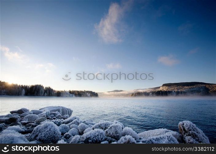 A winter landscape on a Norwegian Fjord