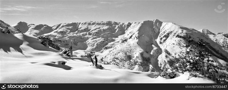 A winter mountain landscape near Snowmass in the Elkhorn Mountains in Colorado.(Scanned from black and white film.)