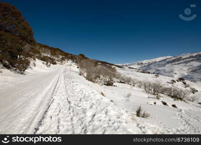 A Winter scene near the picturesque ski resort of Guthega, in the Kosciuszko National Park, New South Wales, Australia