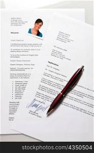 a woman applies for a vacant position in the labor market. application portfolio and cv in english