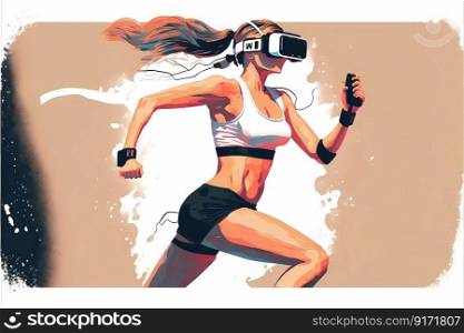 A woman doing fit≠ss with virtual reality goog≤s. Cartoon abstract illustration. High quality illustration. A woman doing fit≠ss with virtual reality goog≤s. Cartoon abstract illustration.