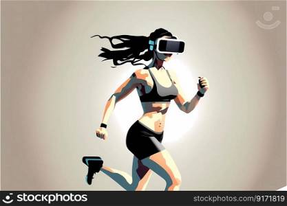A woman doing fitness with virtual reality googles. Cartoon abstract illustration. High quality illustration. A woman doing fitness with virtual reality googles. Cartoon abstract illustration.