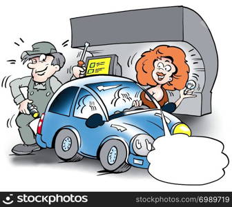 A woman gets serviced her new car