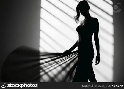 A Woman in light and shadow in black and white created with generative AI technology