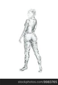 A woman looking back. a female standing sketch drawing. A woman looking back. a female standing sketch