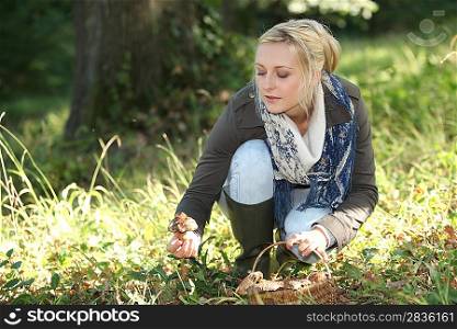 A woman mushroom picking.
