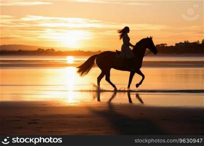 A woman riding on a horse at a beautiful beach