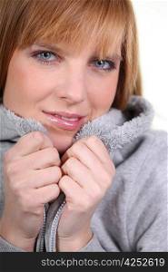 a woman wearing a warm polar fleece jacket