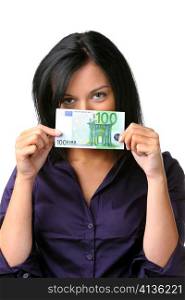 a woman with a euro banknote money in their hands