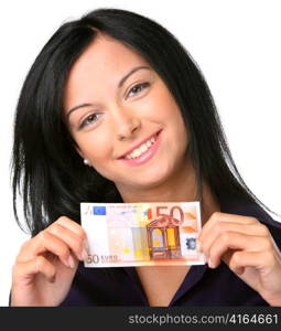 a woman with a euro banknote money in their hands