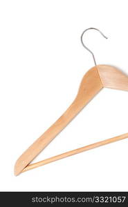 A wooden hanger isolated on white