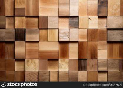 A wooden wall with block shaped wood elements created with generative AI technology