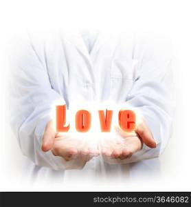 A word Love in the hand of a person