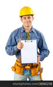 a worker holding clipboard