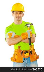 a worker holding hammer