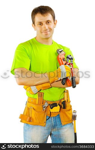 a worker holding tools