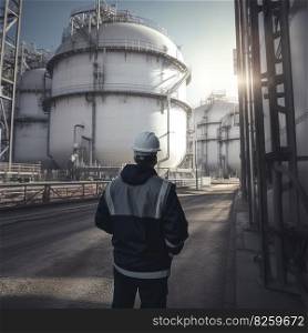 A worker inspecting the LNG plant.Generative AI.