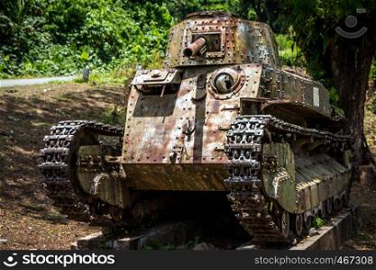A World War II Tank Monument on the island of Bougainville in Papua New Guinea