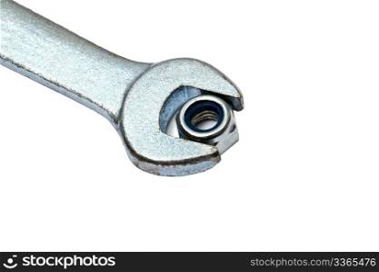 A wrench closeup isolated on white background