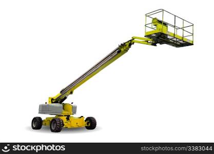 A yellow hydraulic lift isolated on white