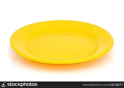 A yellow kitchen plate on the white background