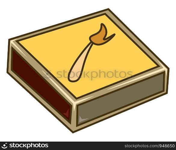 A yellow matchbox, vector, color drawing or illustration.