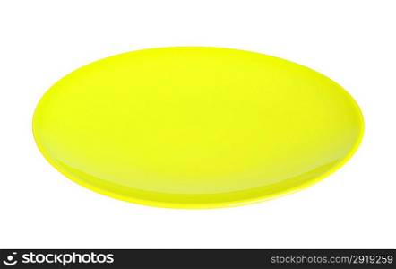 A yellow plate isolated on the white background