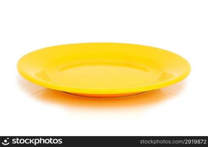 A yellow plate on the white background