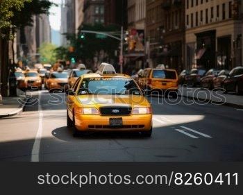 A yellow taxi in the streets of New York created with generative AI technology