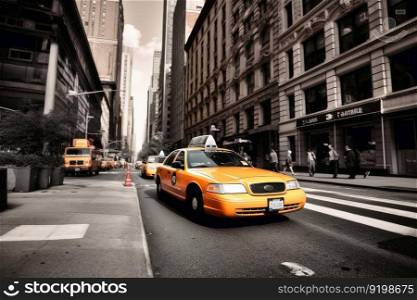 A yellow taxi in the streets of New York created with generative AI technology