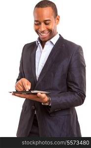 A young african business man working with a laptop