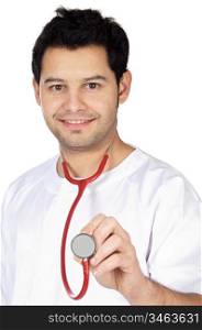 a young doctor a over white background