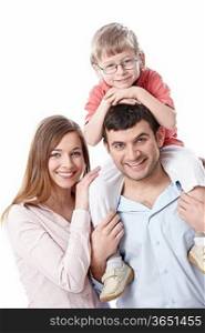 A young family on white background