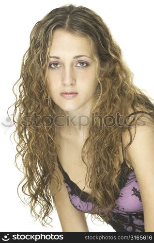 A young female model with great curly hair