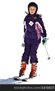 A young girl enjoying a ski outing.