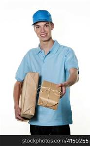 a young man brings courier package