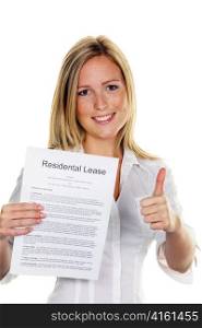 a young woman has successfully completed a lease. in english