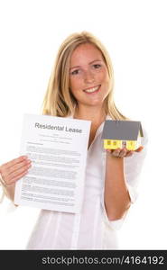 a young woman has successfully completed a lease. in english