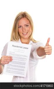a young woman has successfully completed a lease. in english